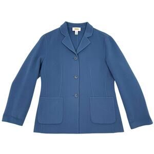 Talbots Petites 100% Wool Blazer Jacket Blue Tailored Preppy Minimal Size 4